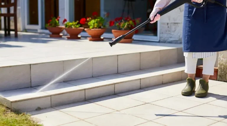 Femme qui test la pression de l'eau avant l'achat de la maison
